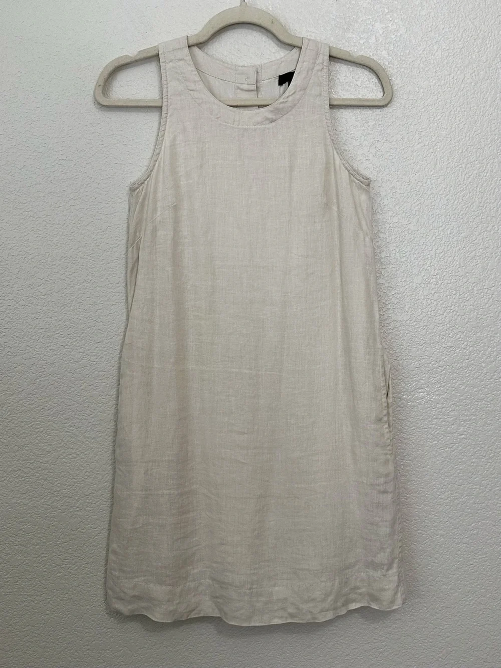 J. Crew 100% Linen Beige Button-Back Shift Dress, Size XXSP
